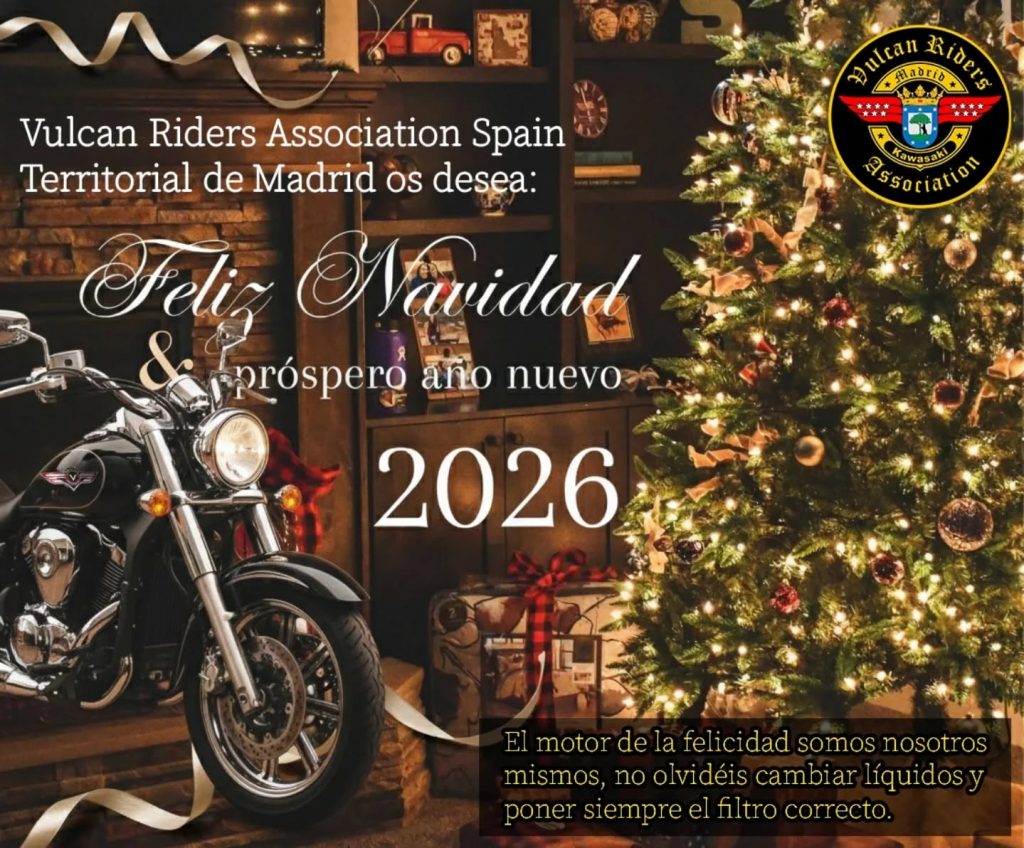 La Territorial de Madrid de Vulcan Riders Association Spain os desea felices fiestas y otro prospero año juntos quemando las carreteras 🔥🥂✌️ #vulcanridersassociation #vraspain #vulcanridersmadrid #feliznavidad #felicesfiestas #felizaño2026