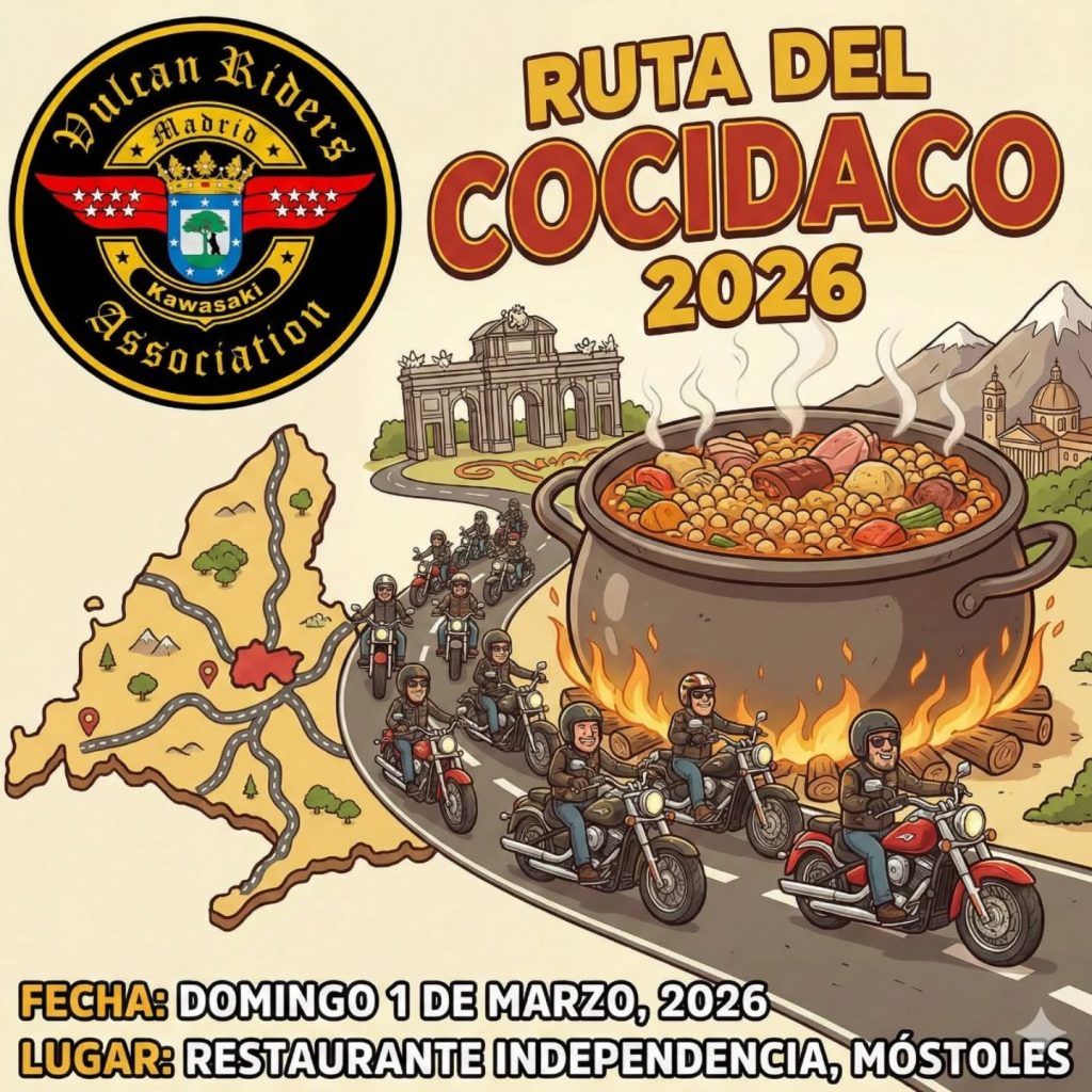 🍲 Ruta del Cocidaco 1 de marzo Aprovechamos San Valentín para anunciar algo de lo que estamos profundamente enamorados 😍, y es de ¡Rutear con nuestras Vulcans y compartir mesa en lugares espectaculares! Este 1 de marzo haremos nuestra tradicional Ruta del Cocidaco en la que nos pondremos las botas en el restaurante La Independencia, Móstoles ¿Estáis preparados? 📍 Salida desde la sede a las 10:30 🏍️ Ruta y parada por los alrededores 🍽️ Comida en el restaurante a las 14:30 Precio: 26€ cocido con café y postre Fecha límite para apuntarse el martes 24 de febrero ¡No te quedes sin tu plaza! Si estás interesado contáctanos por redes sociales o en nuestro correo electrónico vramadrid@gmail.com 😉✌️ #vulcanridersassociation #vraspain #vulcanridersmadrid #kawasakivulcan #rutadelcocidaco